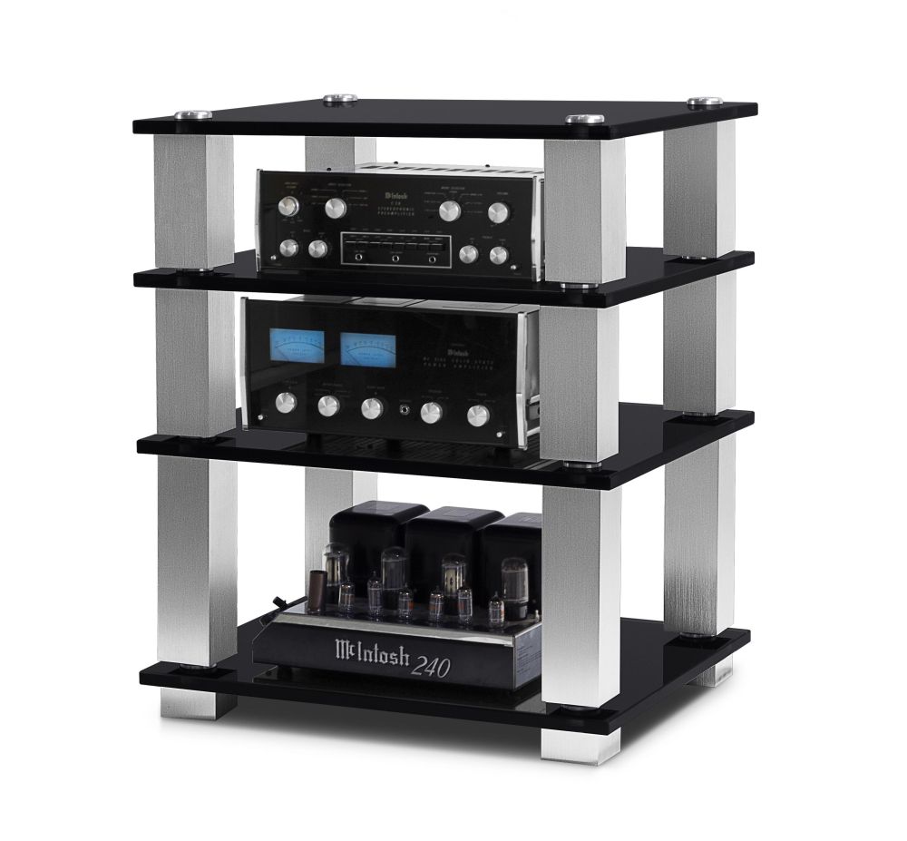 NorStone Square HiFi стойка под Hi-Fi аппаратуру, черные полки, серебристые стойки, ширина 690мм