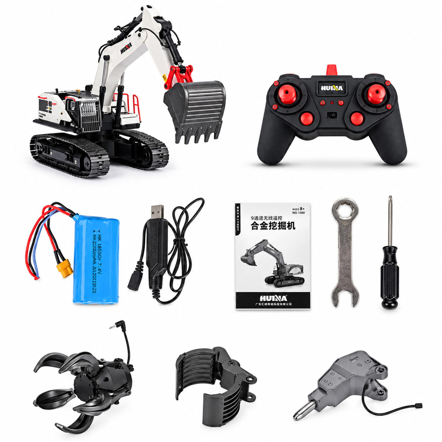 Радиоуправляемый экскаватор белый HUI NA TOYS масштаб 1:14 2.4G - HN1594-WHITE
