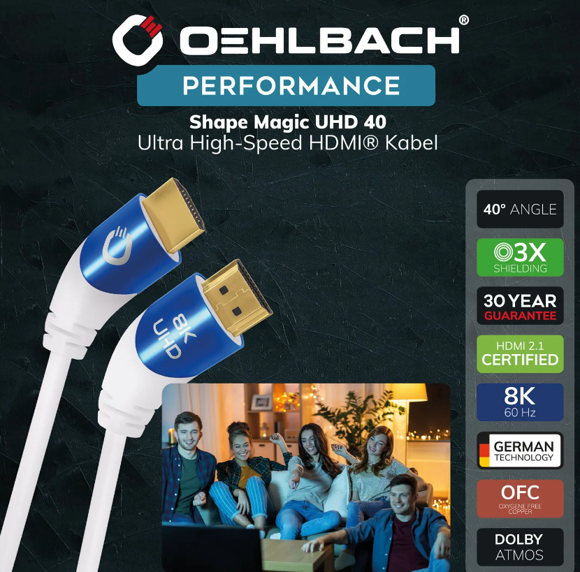 HDMI кабель Oehlbach PERFORMANCE SHAPE MAGIC UHD 40 white UHS HDMI cable 2,0m D1C42537