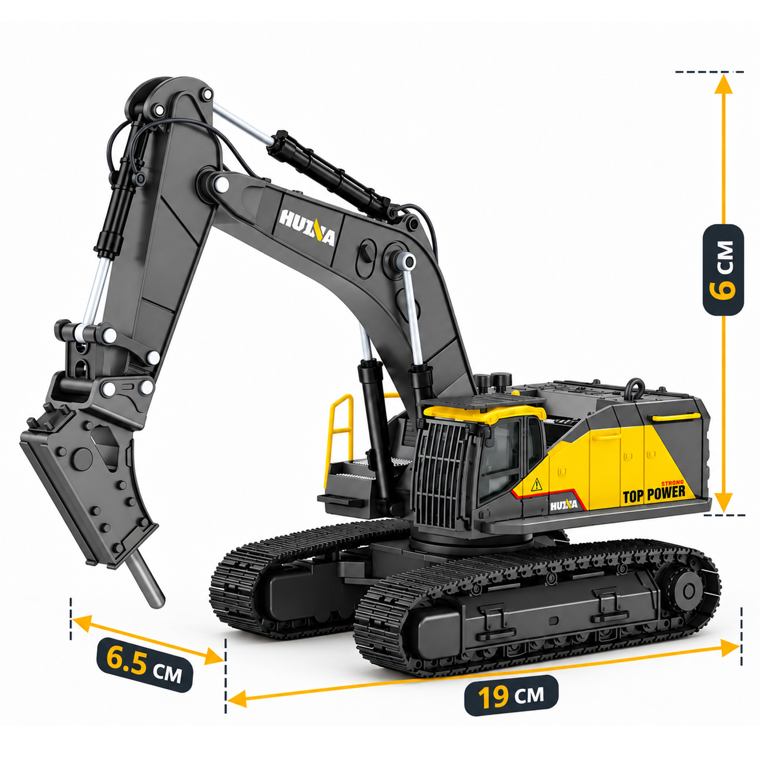 Металлический экскаватор с отбойным молотом HUI NA TOYS масштаб 1:50 - HN1723-YELLOW