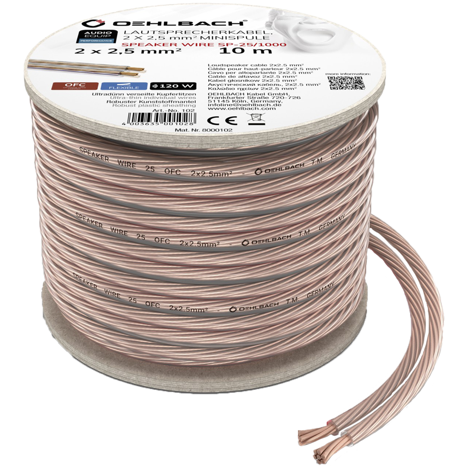 Oehlbach PERFORMANCE Speaker Cable 2x2,5mm2 clear 10m spool Акустический кабель D1C102