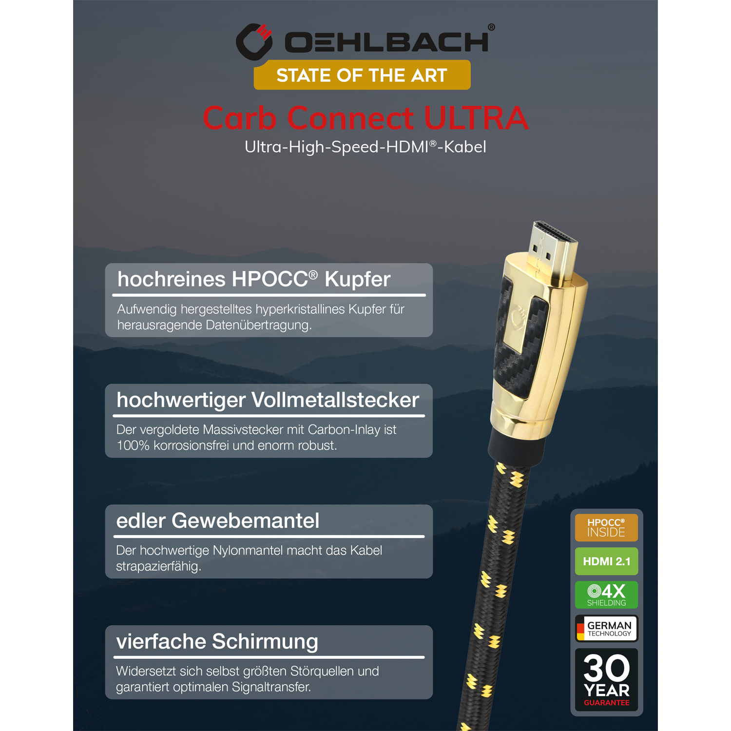OehlbachSTATE OF THE ART XXL Carb Connect UltraCarb Connect Ultra HDMI 1x12m gold HDMI кабель D1C11448