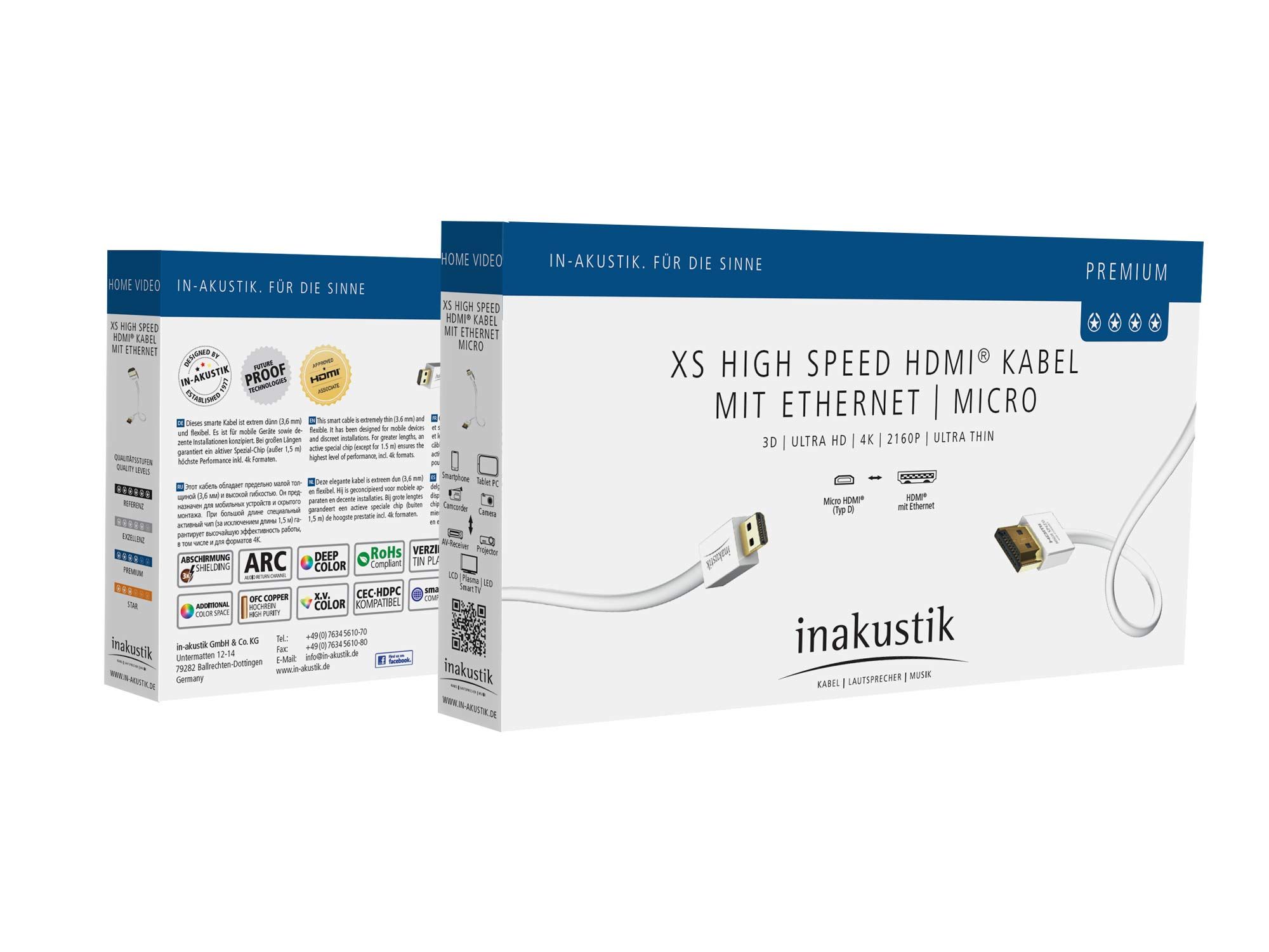 Inakustik Premium HDMI XS micro 3 m кабель HDMI