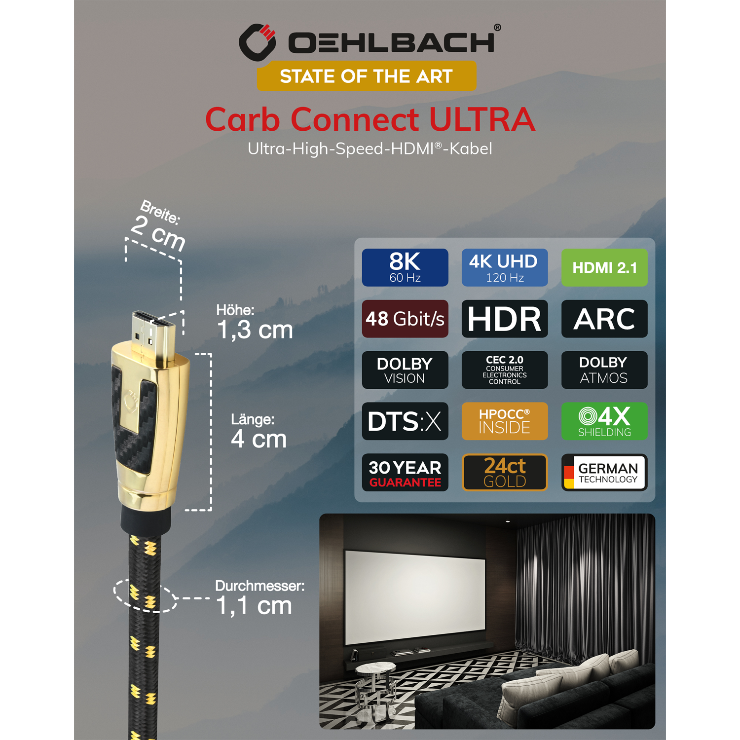 OehlbachSTATE OF THE ART XXL Carb Connect UltraCarb Connect Ultra HDMI 1x12m gold HDMI кабель D1C11448