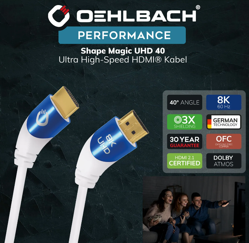 HDMI кабель Oehlbach PERFORMANCE SHAPE MAGIC UHD 40 white UHS HDMI cable 2,0m D1C42537