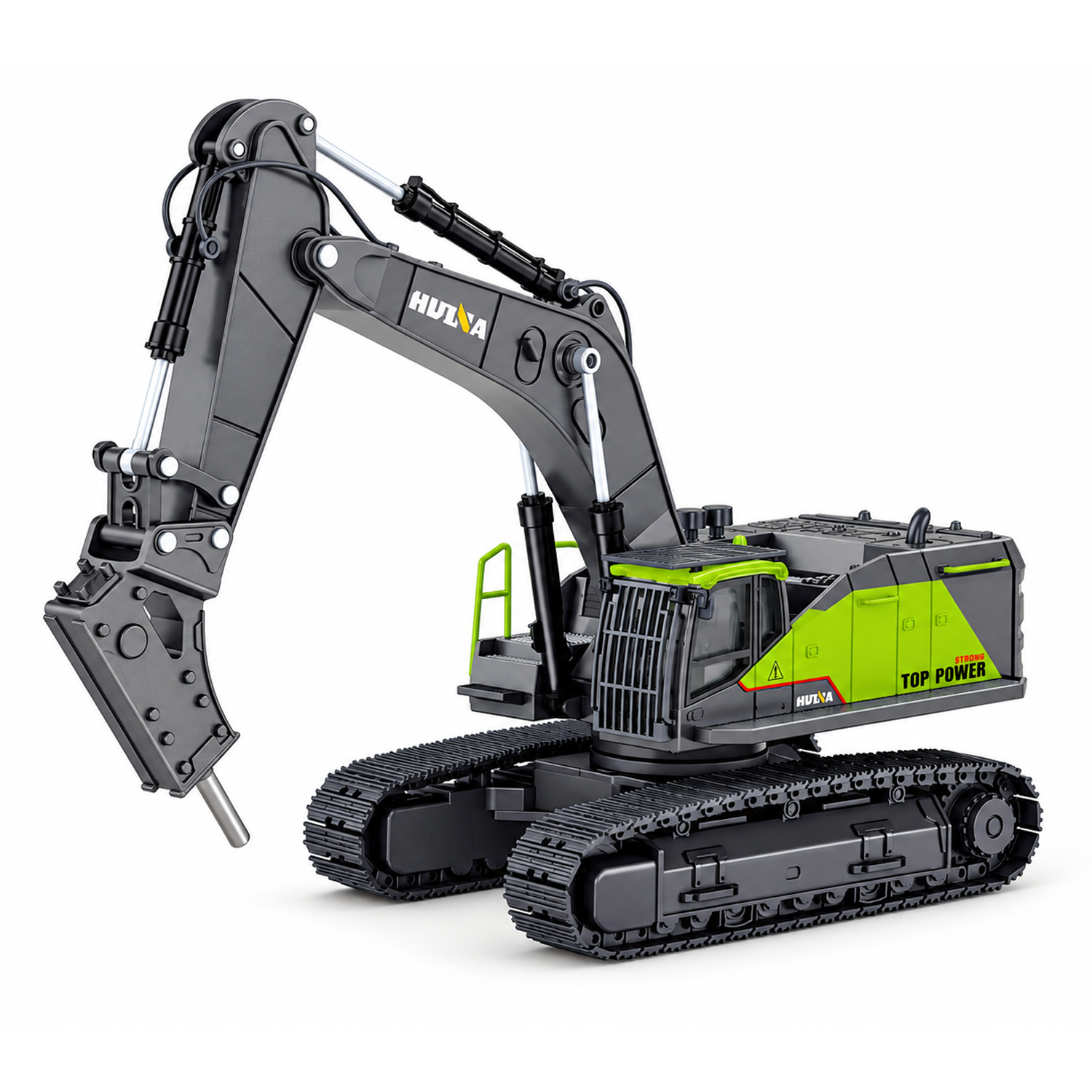 Металлический экскаватор с отбойным молотом HUI NA TOYS масштаб 1:50 - HN1723-GREEN