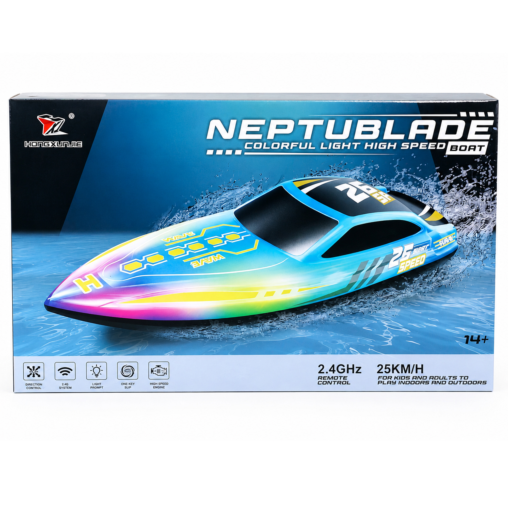 Радиоуправляемый катер NeptuBlade (25 км/ч, 32 см, 30 мин, 7 видов подсветки) - HJ826B-GREEN