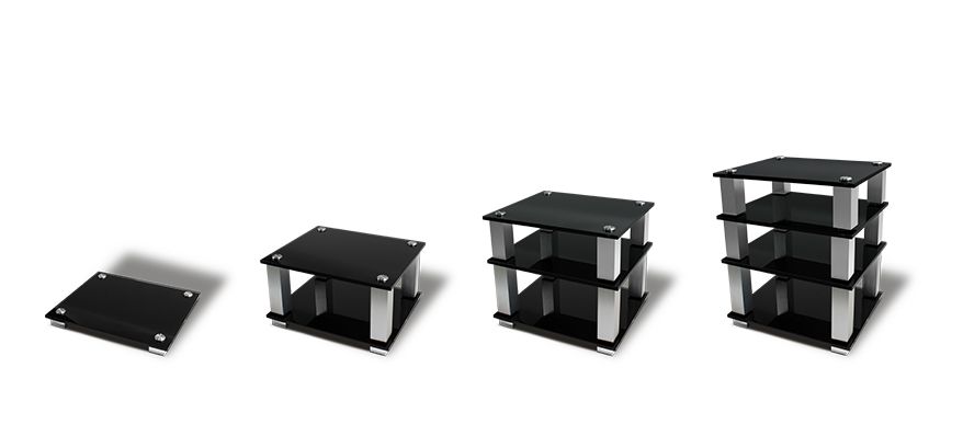 NorStone Square HiFi стойка под Hi-Fi аппаратуру, черные полки, серебристые стойки, ширина 690мм