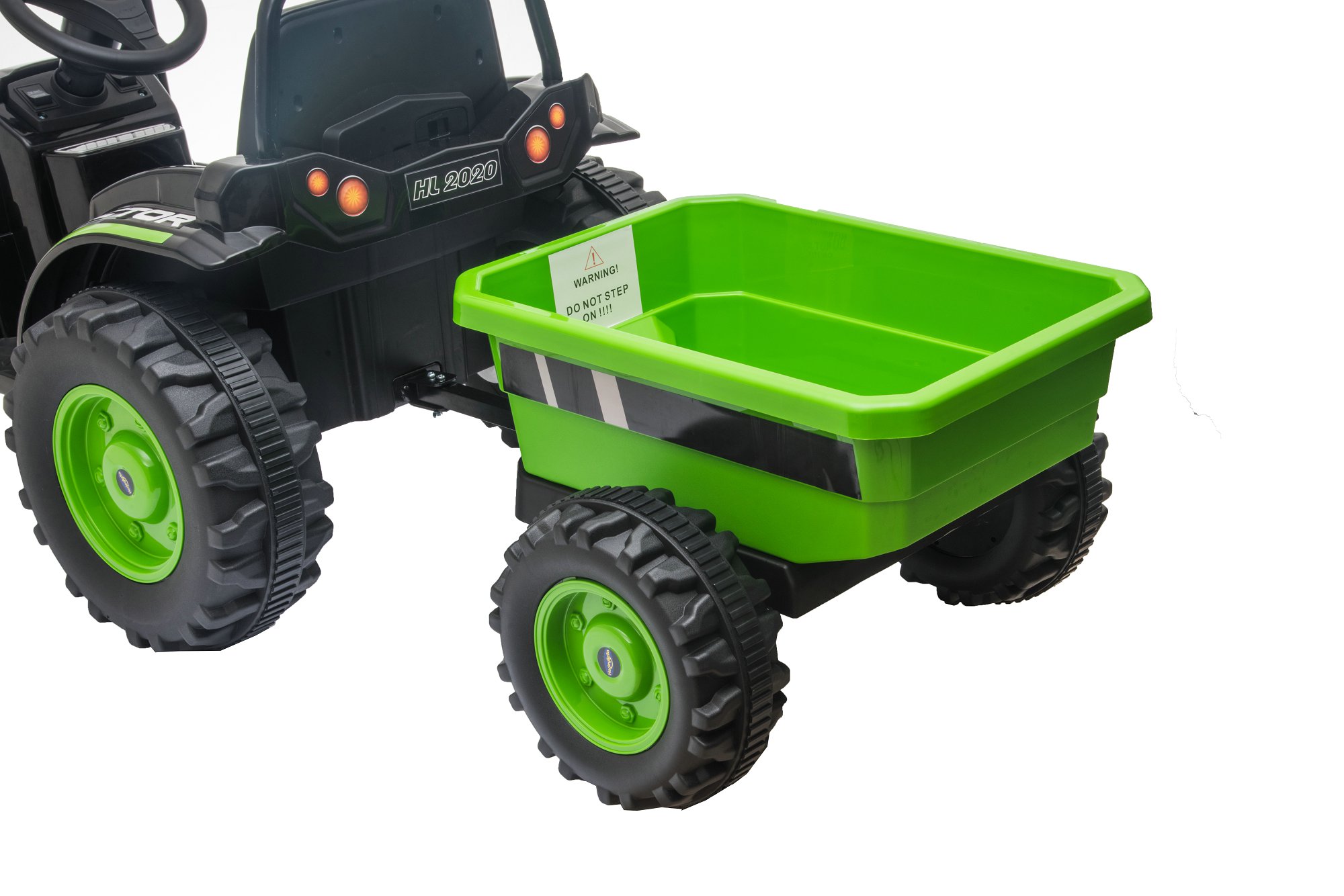 Детский электромобиль трактор с ковшом и прицепом (зеленый, 2WD, EVA) - HL389-LUX-GREEN-TRAILER