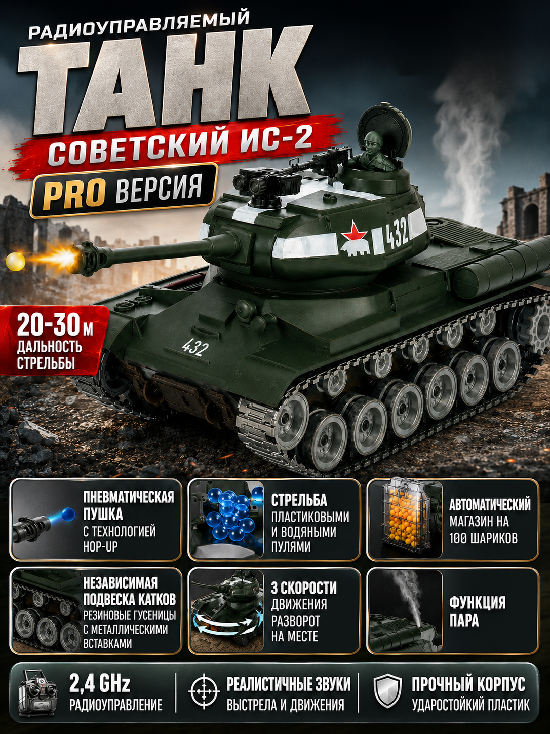 Радиоуправляемый танк R-WINGS Советский ИС-2 - RWG021-846PRO