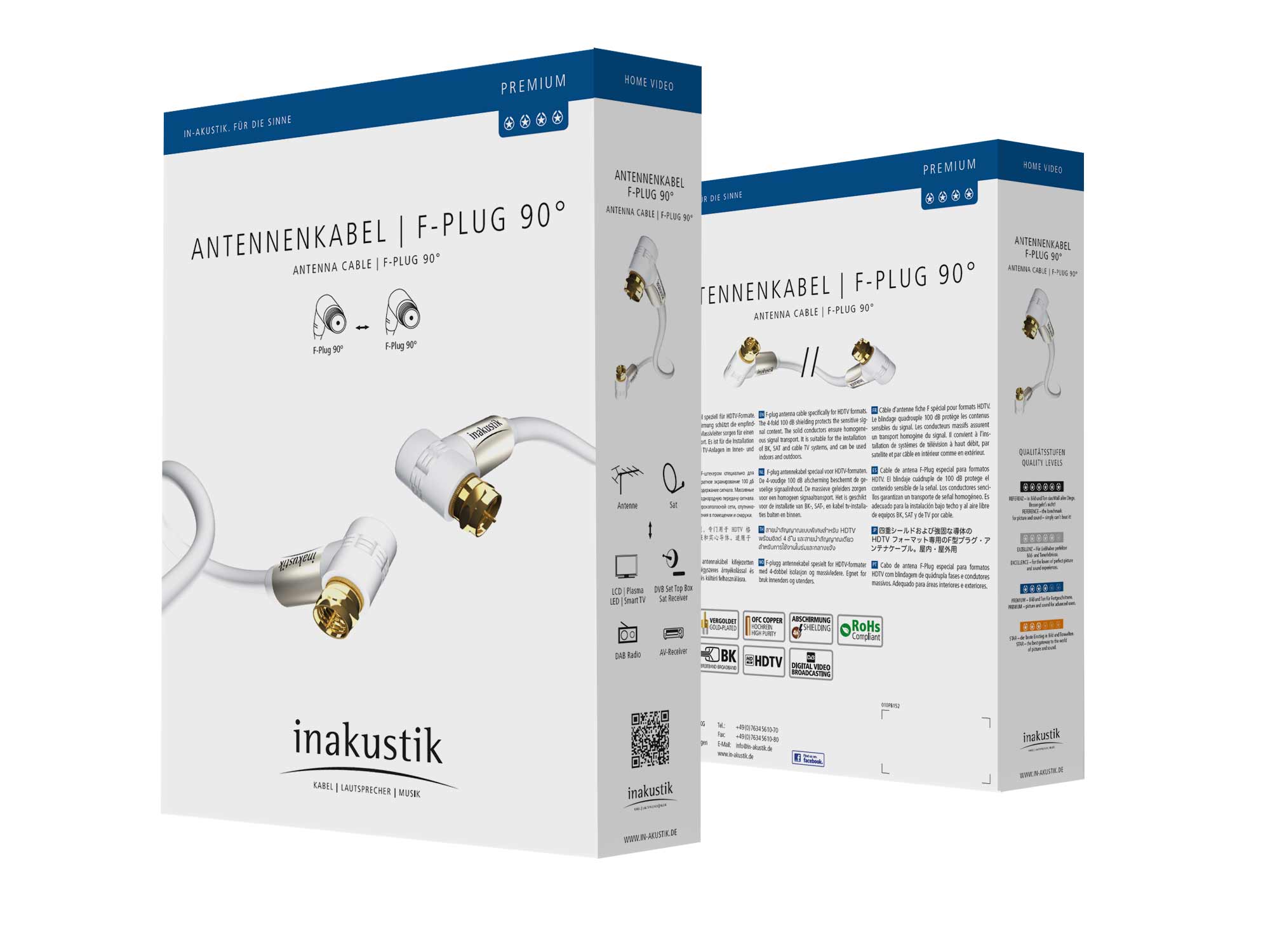 Inakustik Premium HDTV Antenna 100 dB F-Plug 90° 7.5 m кабель антенный