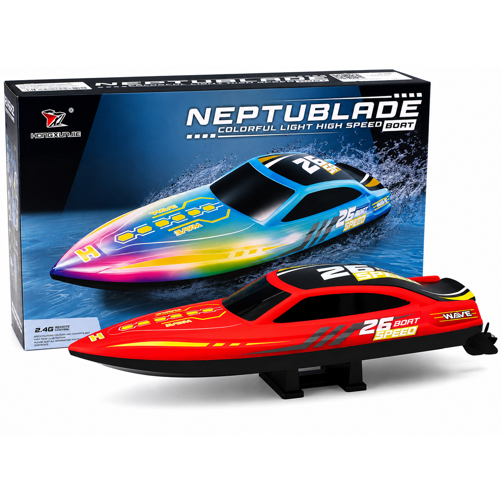 Радиоуправляемый катер NeptuBlade (25 км/ч, 32 см, 30 мин, 7 видов подсветки) - HJ826B-RED