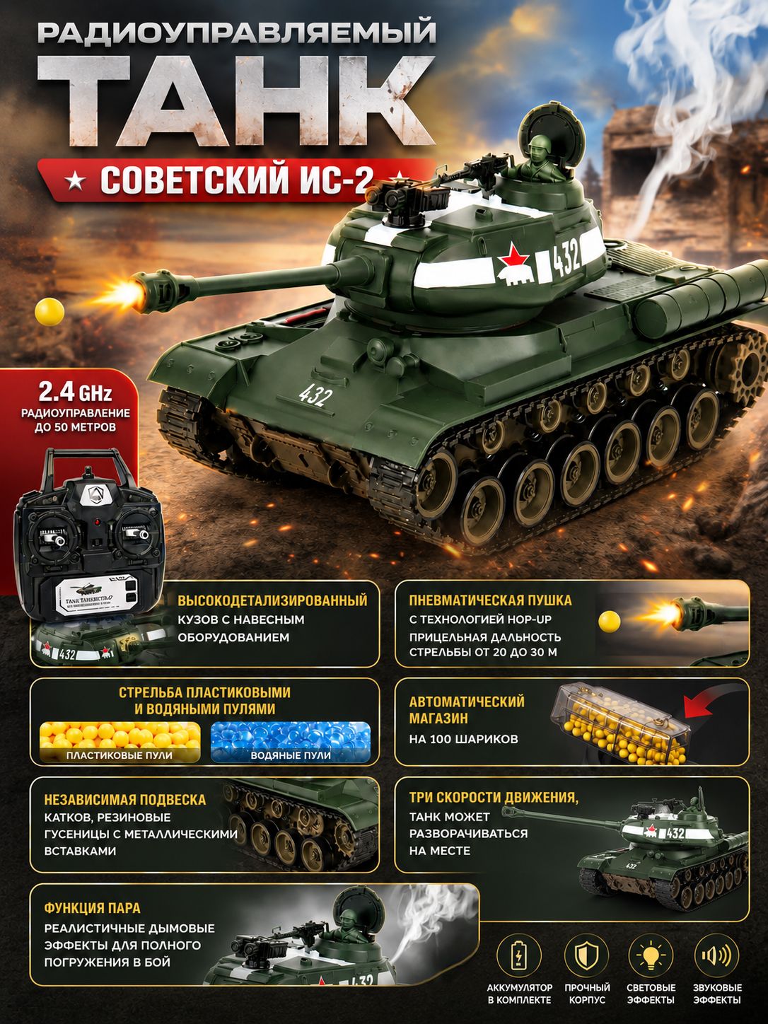 Радиоуправляемый танк R-WINGS Советский ИС-2 - RWG021-846