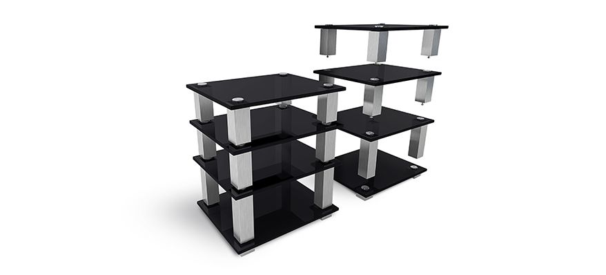 NorStone Square HiFi стойка под Hi-Fi аппаратуру, черные полки, серебристые стойки, ширина 690мм