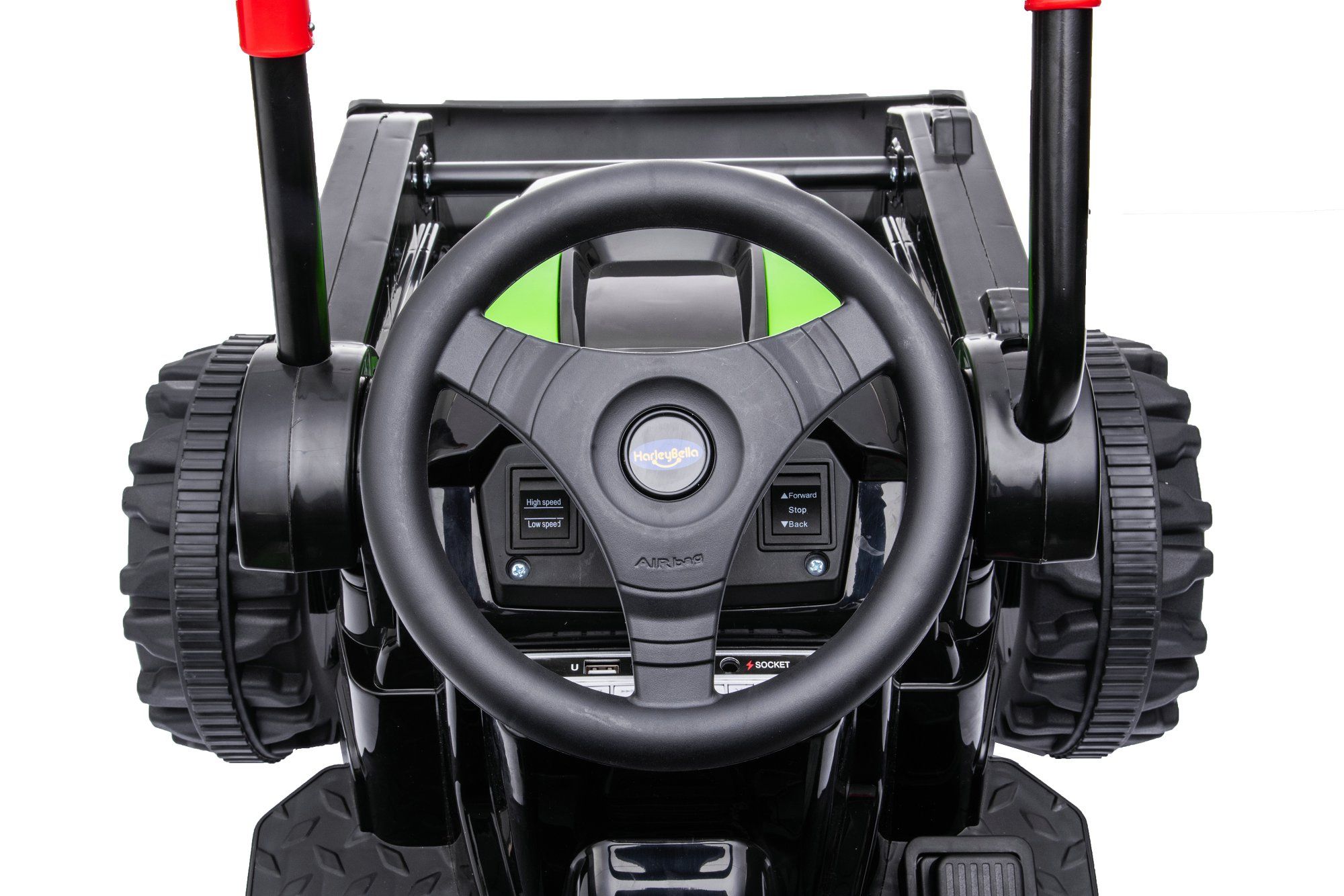 Детский электромобиль трактор с ковшом и пультом управления (зеленый, 2WD, EVA) - HL389-LUX-GREEN