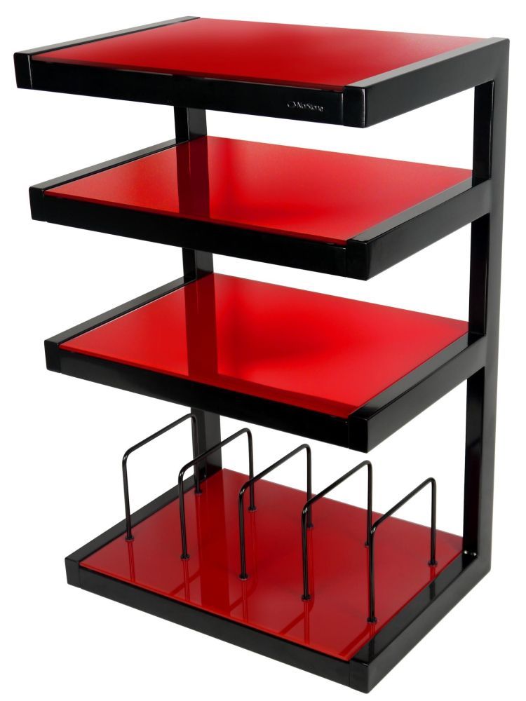 NorStone Esse Hifi VInyl Blk/Red стойка под Hi-Fi аппаратуру, черные полки, красные стойки, ширина 570/510 мм (NORESSHFVBKRD)