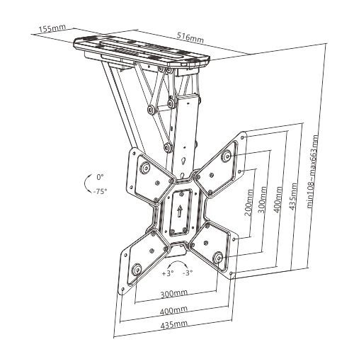 Потолочный моторизированный кронштейн для ТВ Brateck PLB-M0544AI