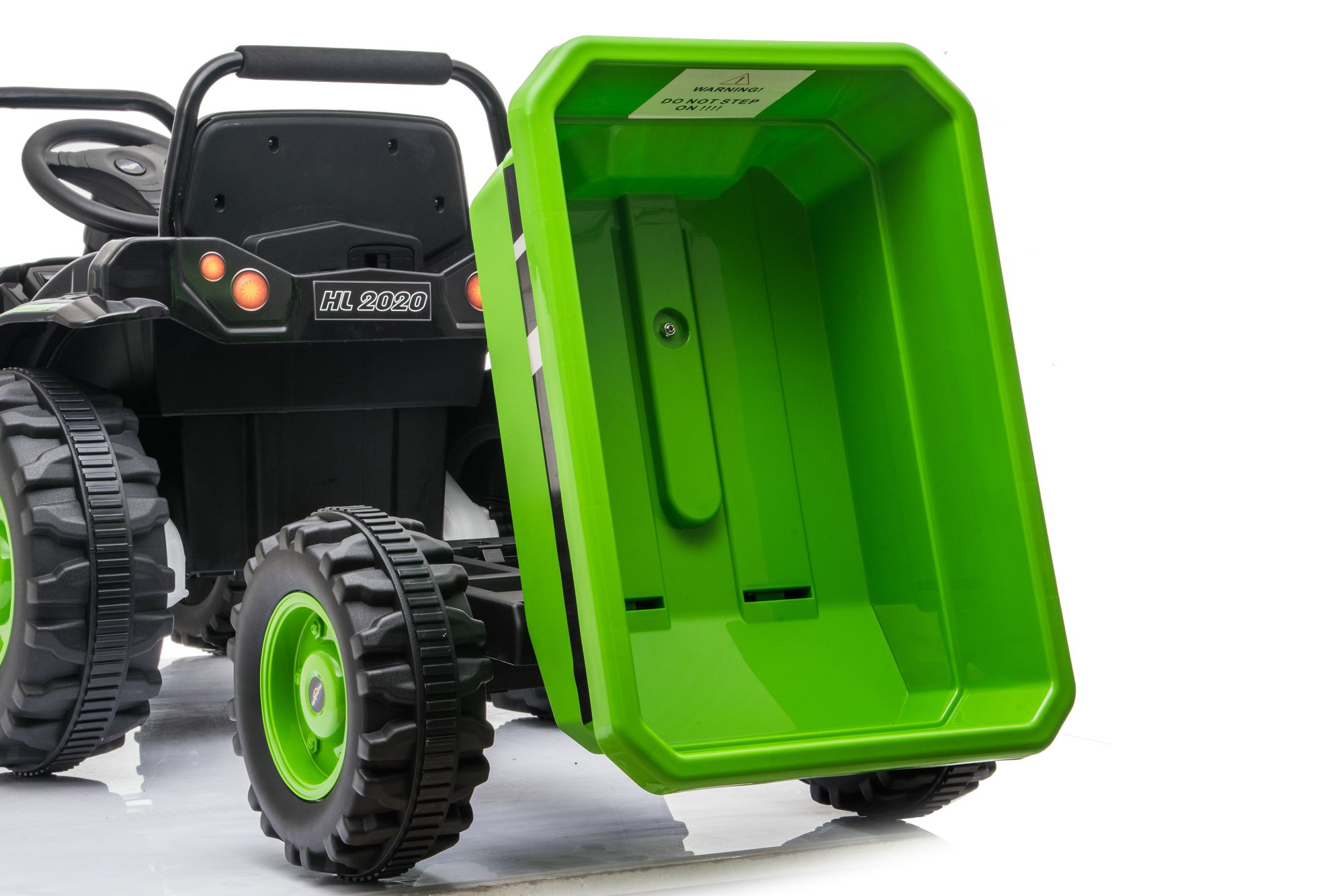 Детский электромобиль трактор с ковшом и прицепом (зеленый, 2WD, EVA) - HL389-LUX-GREEN-TRAILER