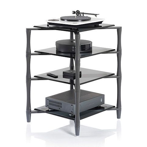 NorStone SLENDER HIFI GUNMETAL стойка под Hi-Fi аппаратуру, толстое черное стекло, темно-серые стойки, ширина 600/550мм