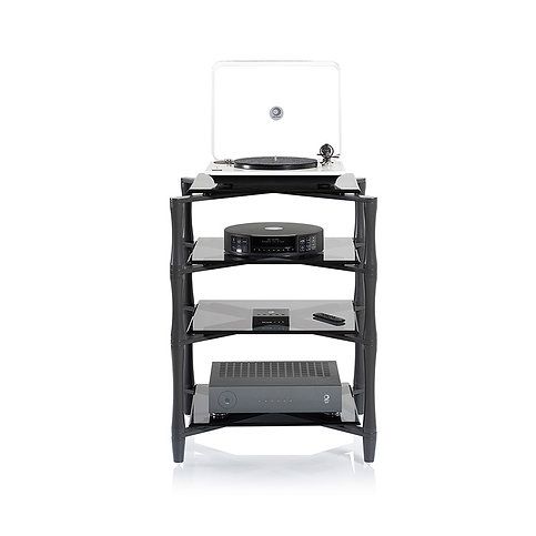 NorStone SLENDER HIFI GUNMETAL стойка под Hi-Fi аппаратуру, толстое черное стекло, темно-серые стойки, ширина 600/550мм